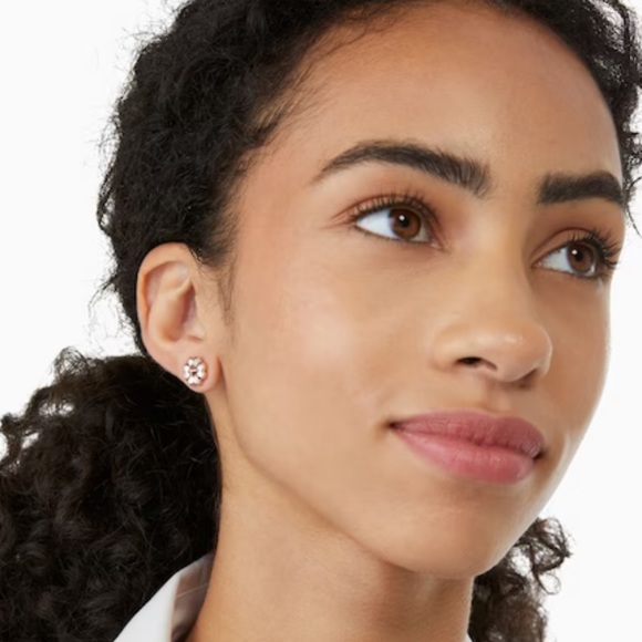 KATE SPADE • Rose Gold Spades & Studs Enamel Mother Of Pearl Logo Earrings - Picture 2 of 4